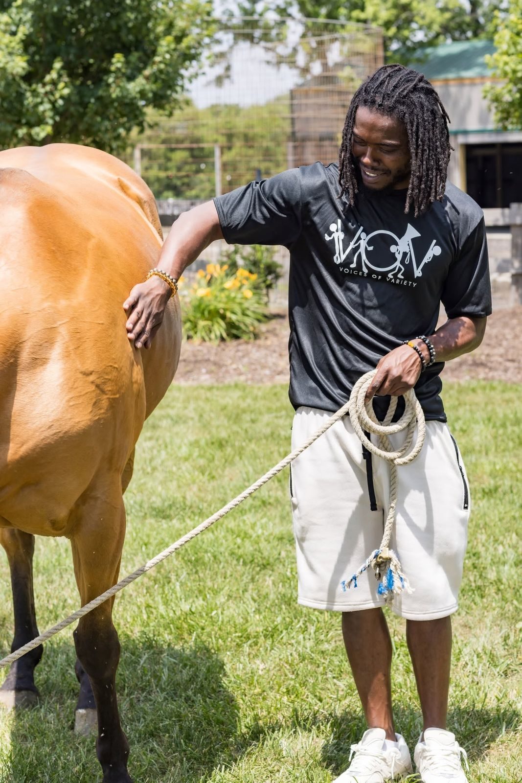 A person meeting a horse for the first time on a V.O.V adventure