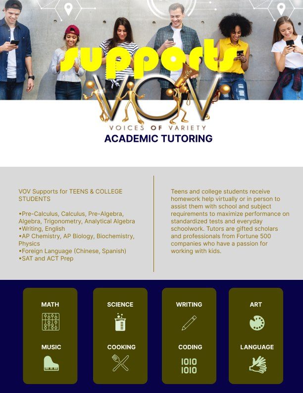 V.O.V Supports flyer - academic tutoring for teens and college students